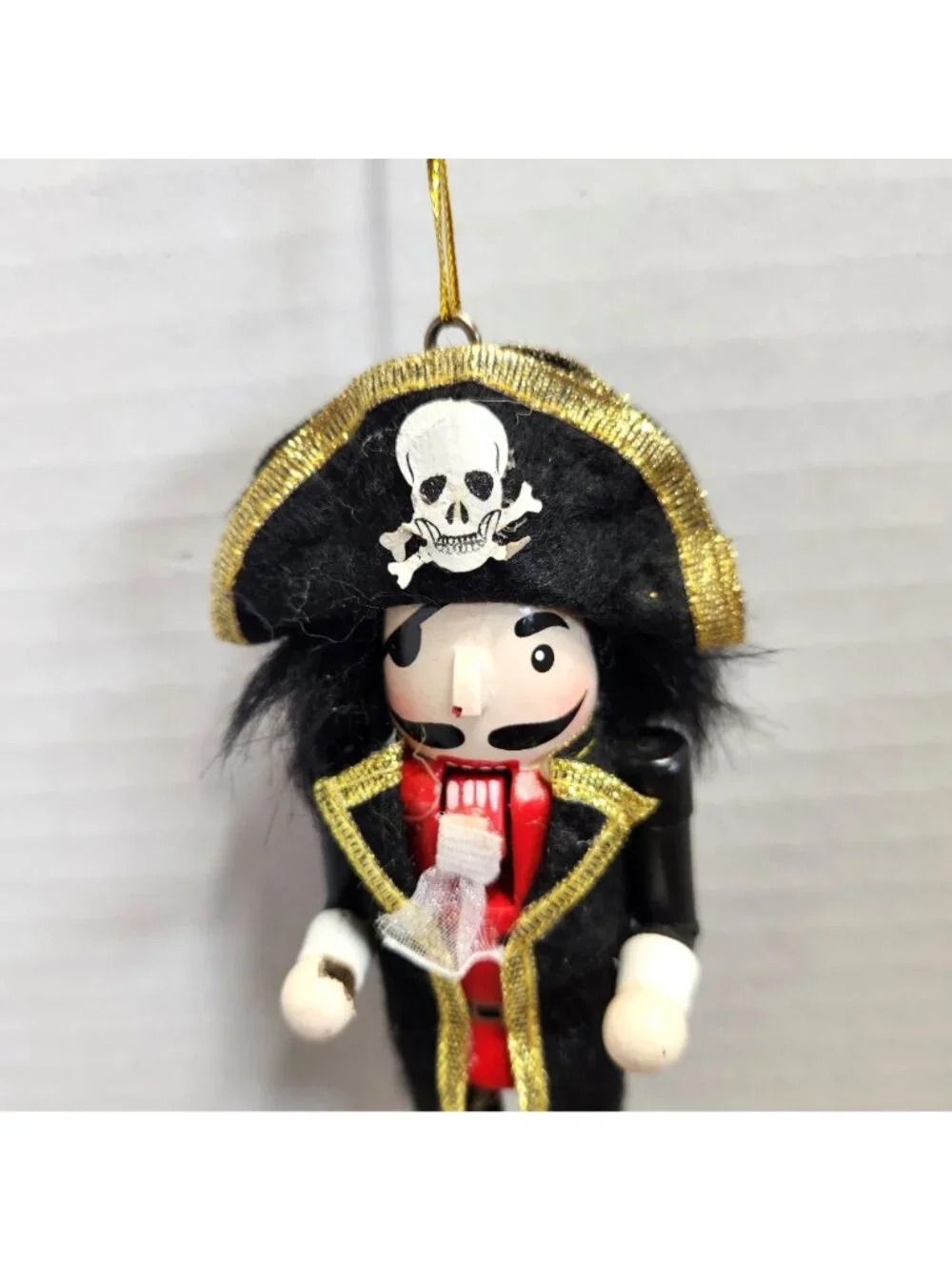 Pirate Nutcracker Christmas Ornament Wooden Black Hat Skull Crossbone Decor READ